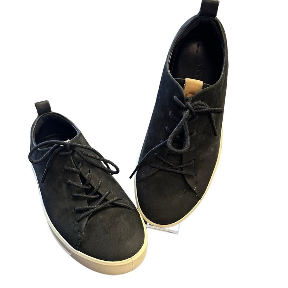 ECCO Mens Soft Suede Lace Up Sneaker Black Size 39 EUR 5 US